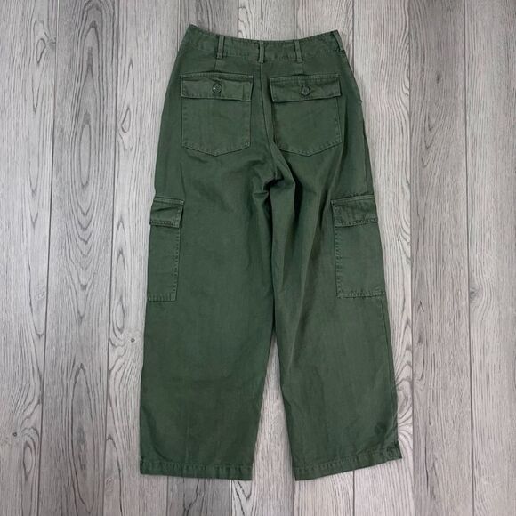 Target Women Size 2 Wide Leg High Rise Green Cargo Ankle Pants Trouser Cotton - Picture 9 of 11